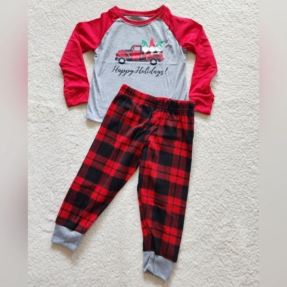 NWT Flannel Holiday Christmas Gnomes on a truck with tree Pajama set bundle of 2